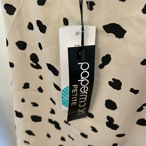 Papermoon Conway faux wrap blouse Beige black dots Size LP NWT - Picture 6 of 8